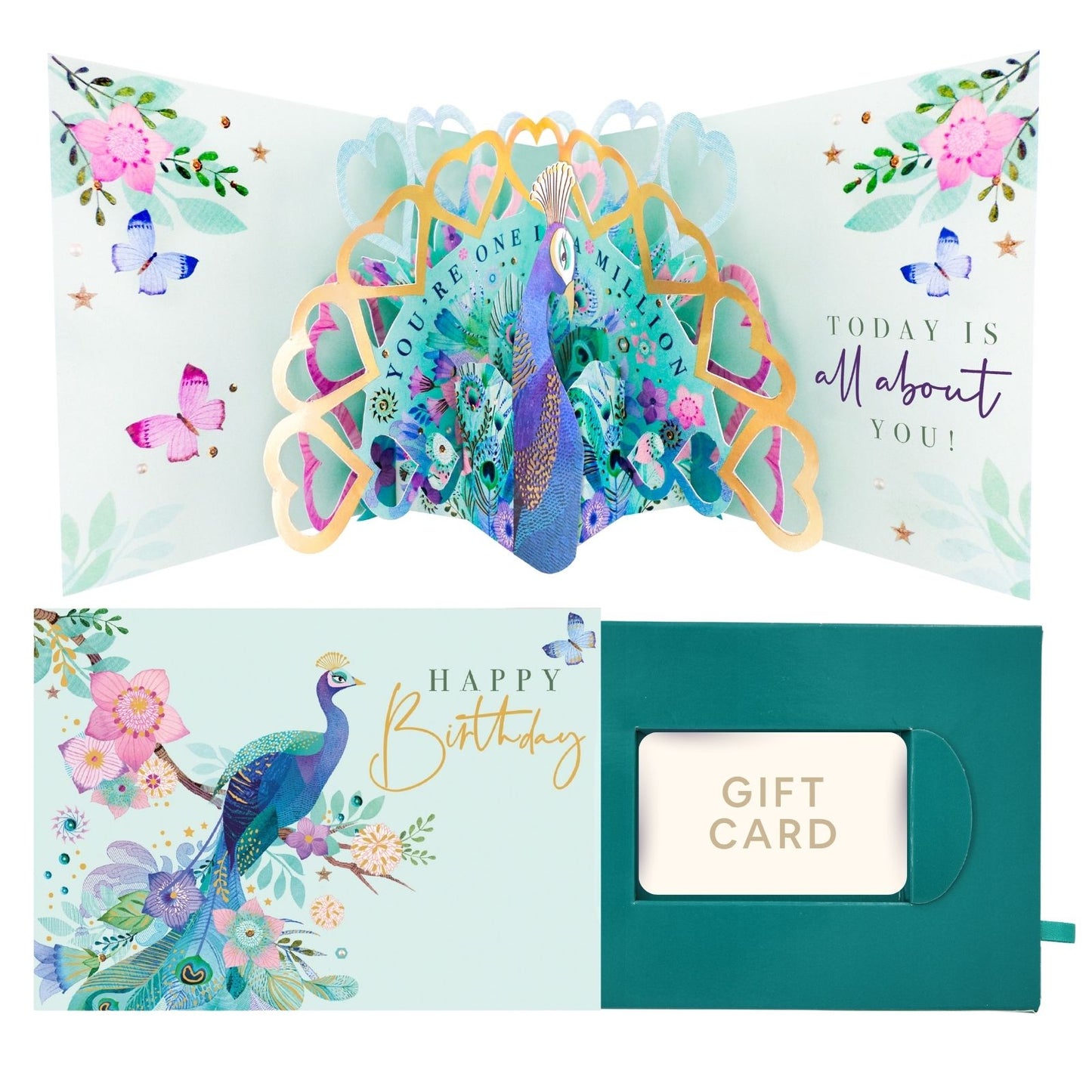 Pop Up Birthday Card With Gift Card Holder Pretty Peacock Card & Gift Idea