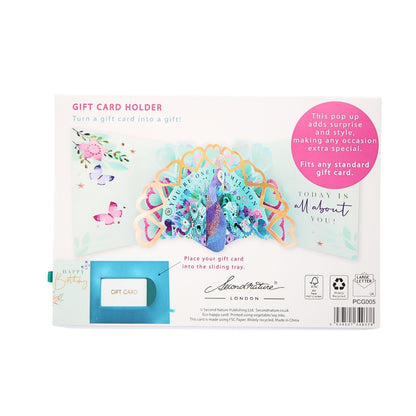 Pop Up Birthday Card With Gift Card Holder Pretty Peacock Card & Gift Idea