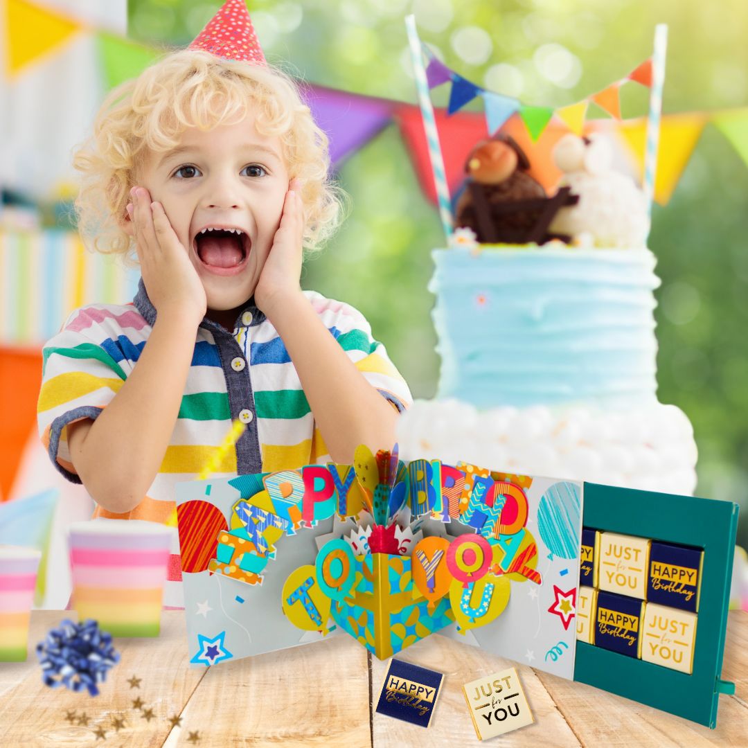 Celebration Pop Up Birthday Card With Chocolate Treat Tray Surprise Card & Gift