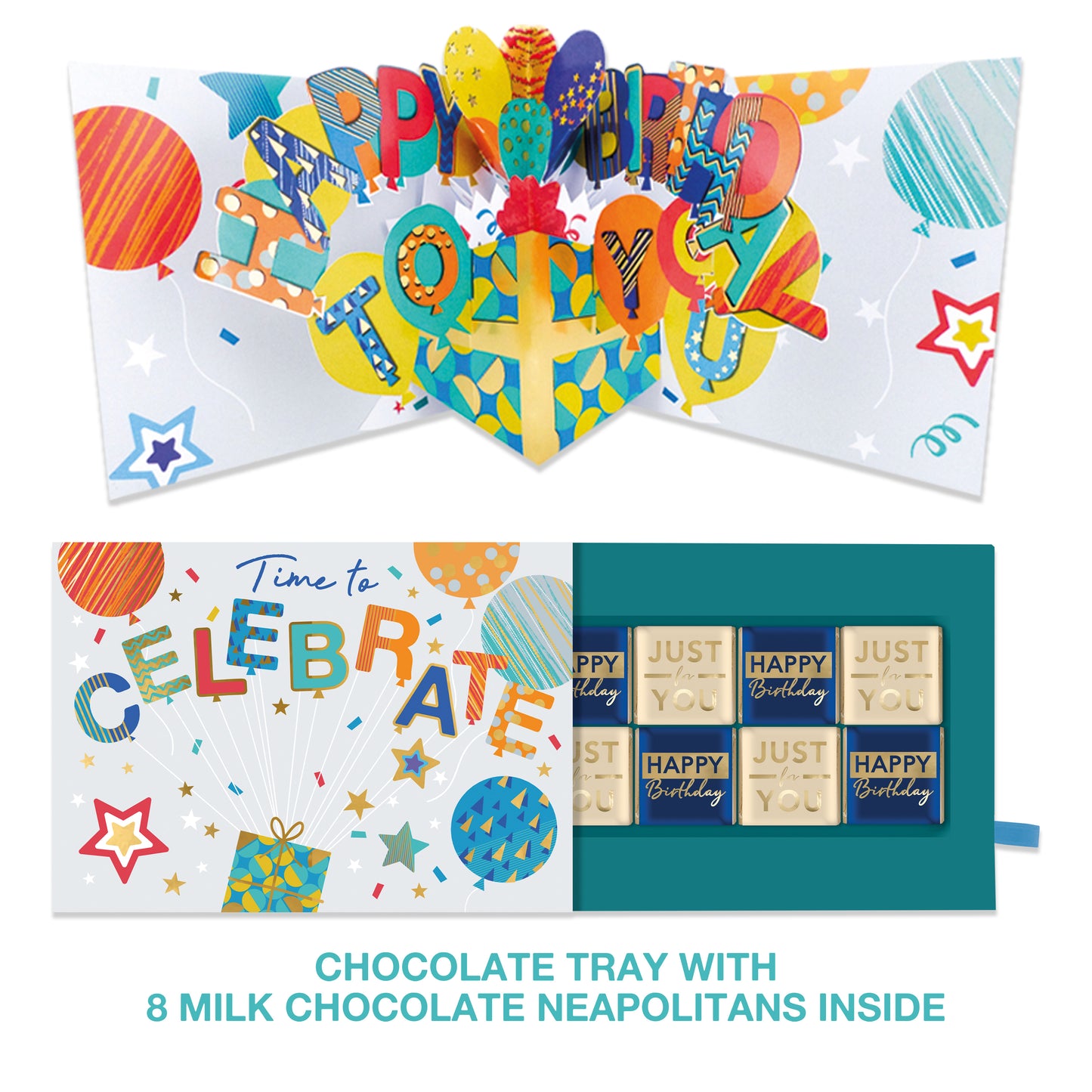 Celebration Pop Up Birthday Card With Chocolate Treat Tray Surprise Card & Gift