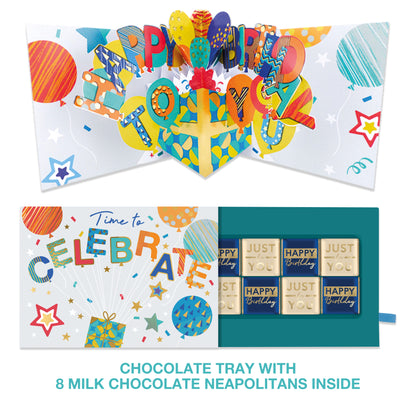Celebration Pop Up Birthday Card With Chocolate Treat Tray Surprise Card & Gift