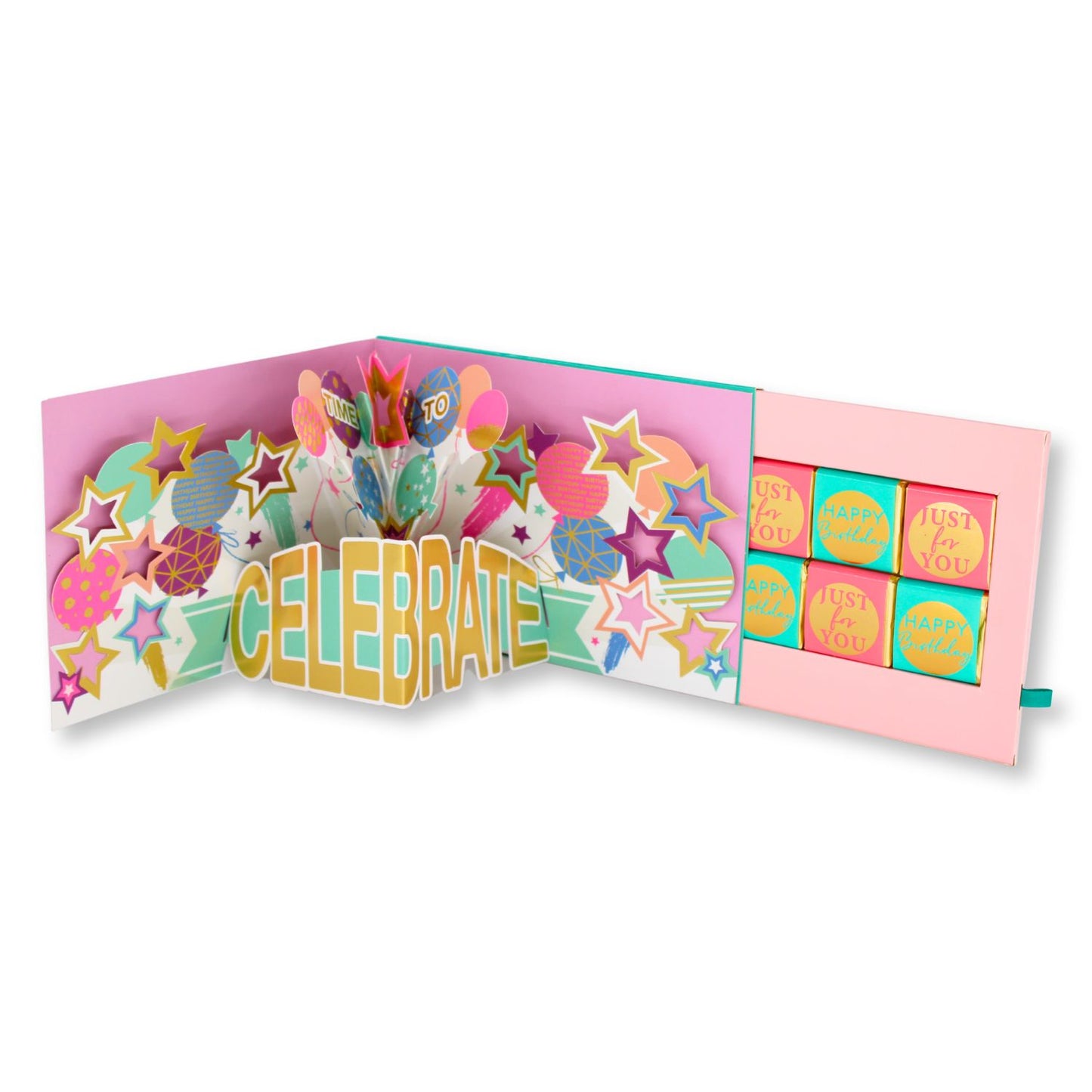 Party Time Pop Up Birthday Card With Chocolate Treat Tray Surprise Card & Gift