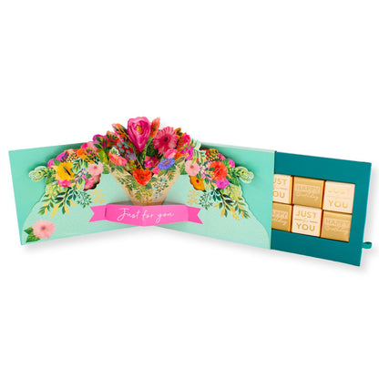 Floral Pop Up Birthday Card With Chocolate Treat Tray Surprise Card & Gift