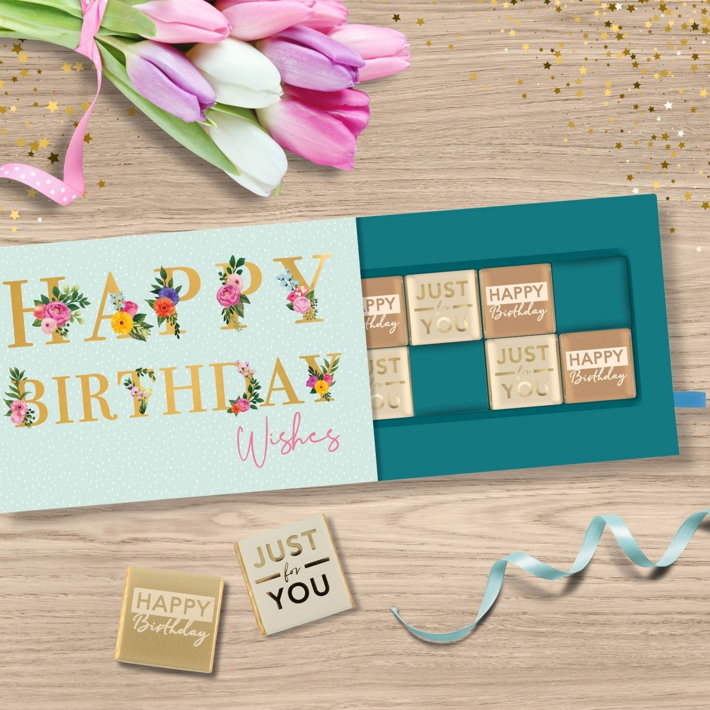 Floral Pop Up Birthday Card With Chocolate Treat Tray Surprise Card & Gift