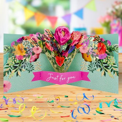 Floral Pop Up Birthday Card With Chocolate Treat Tray Surprise Card & Gift