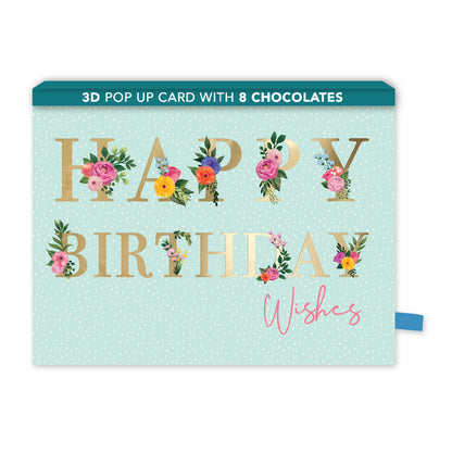 Floral Pop Up Birthday Card With Chocolate Treat Tray Surprise Card & Gift