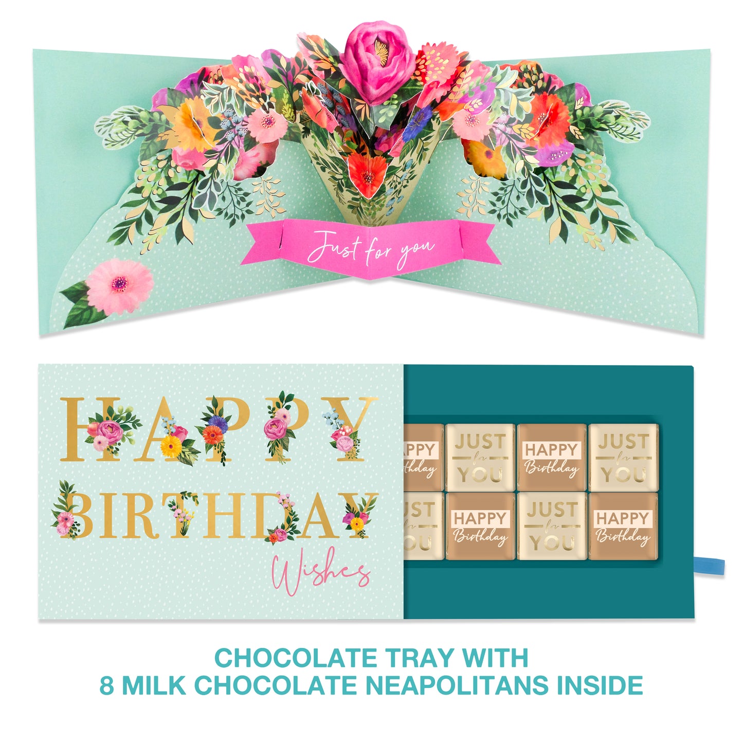 Floral Pop Up Birthday Card With Chocolate Treat Tray Surprise Card & Gift