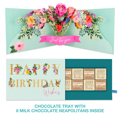 Floral Pop Up Birthday Card With Chocolate Treat Tray Surprise Card & Gift