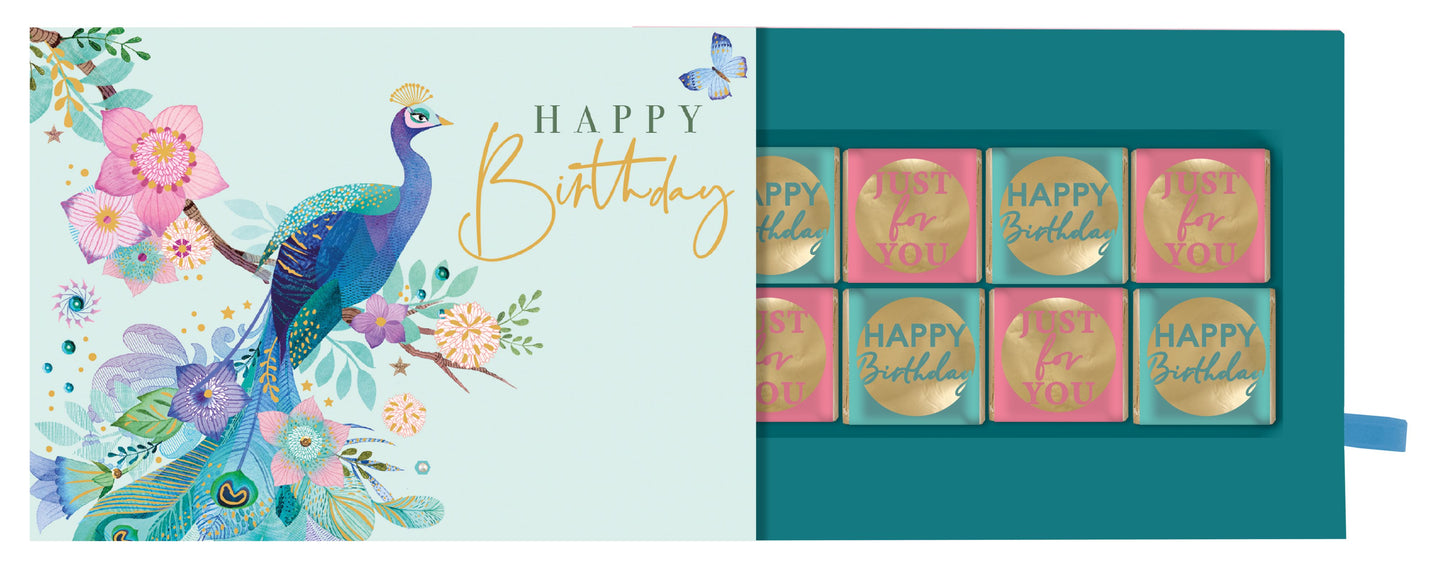 Peacock Pop Up Birthday Card With Chocolate Treat Tray Surprise Card & Gift