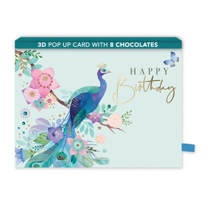 Peacock Pop Up Birthday Card With Chocolate Treat Tray Surprise Card & Gift