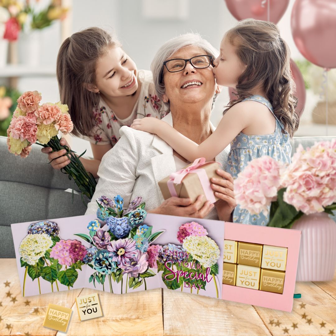 Blooming Pop Up Birthday Card With Chocolate Treat Tray Surprise Card & Gift