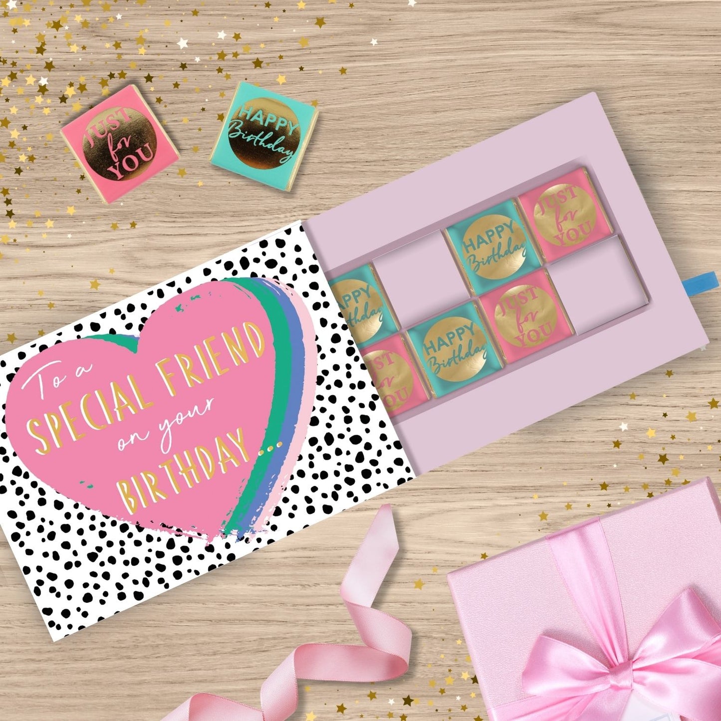 Friend Heart Pop Up Birthday Card With Chocolate Treat Tray Surprise Card & Gift