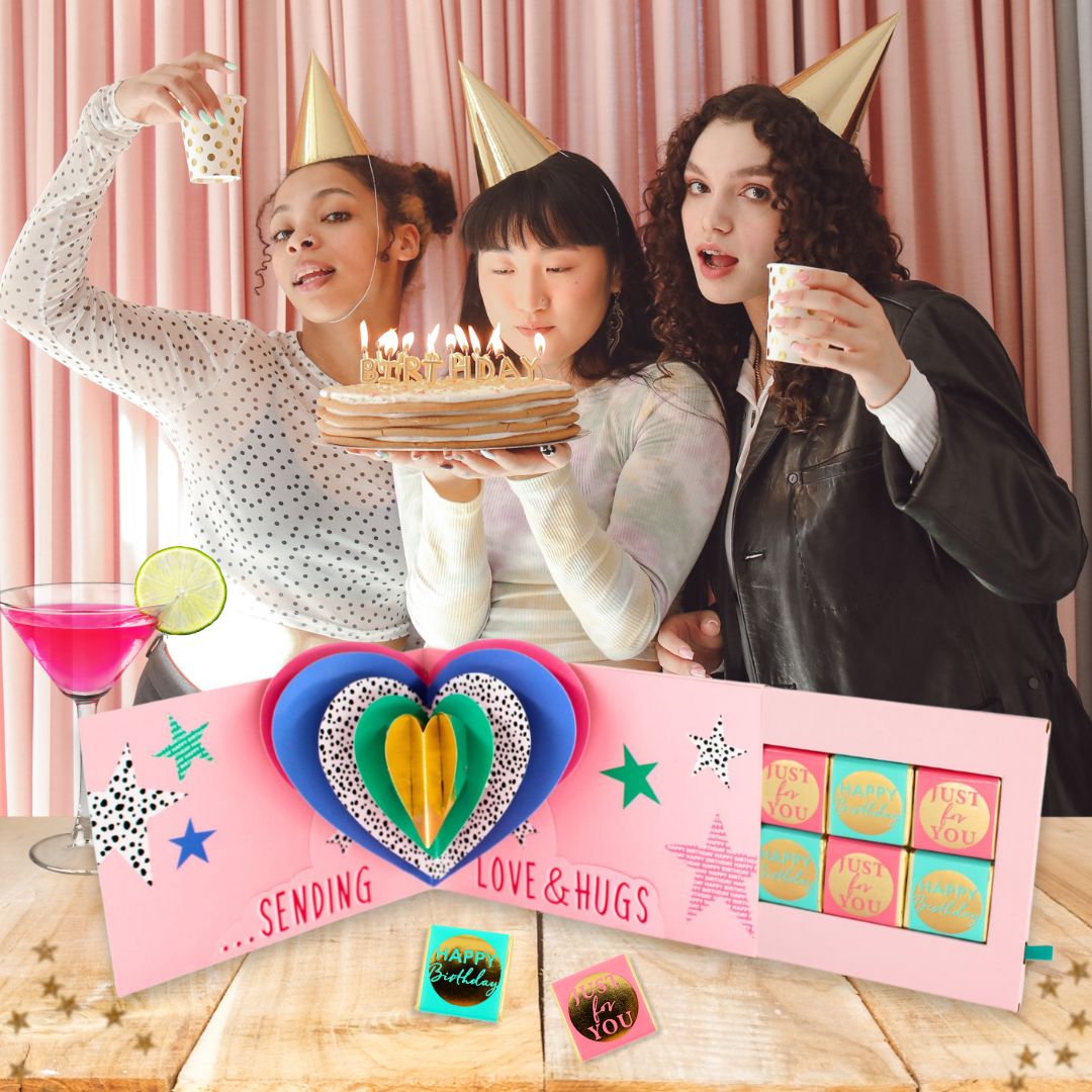 Friend Heart Pop Up Birthday Card With Chocolate Treat Tray Surprise Card & Gift