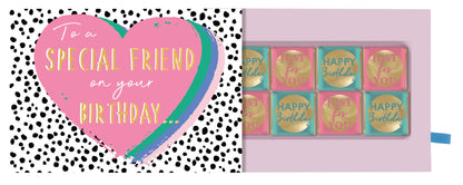 Friend Heart Pop Up Birthday Card With Chocolate Treat Tray Surprise Card & Gift