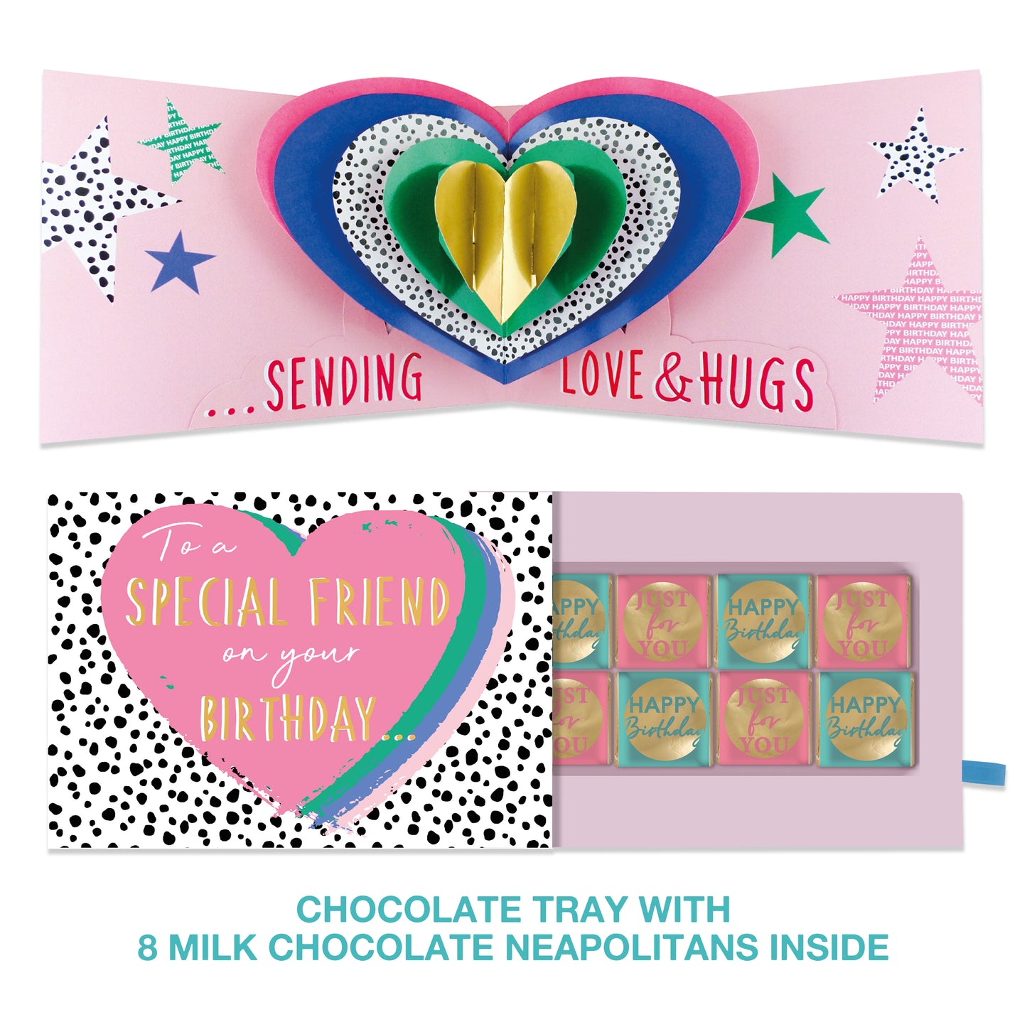 Friend Heart Pop Up Birthday Card With Chocolate Treat Tray Surprise Card & Gift