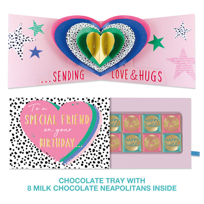 Friend Heart Pop Up Birthday Card With Chocolate Treat Tray Surprise Card & Gift