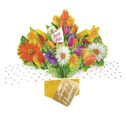 To My Amazing Husband Happy Easter Pop Up Flowers Greeting Card