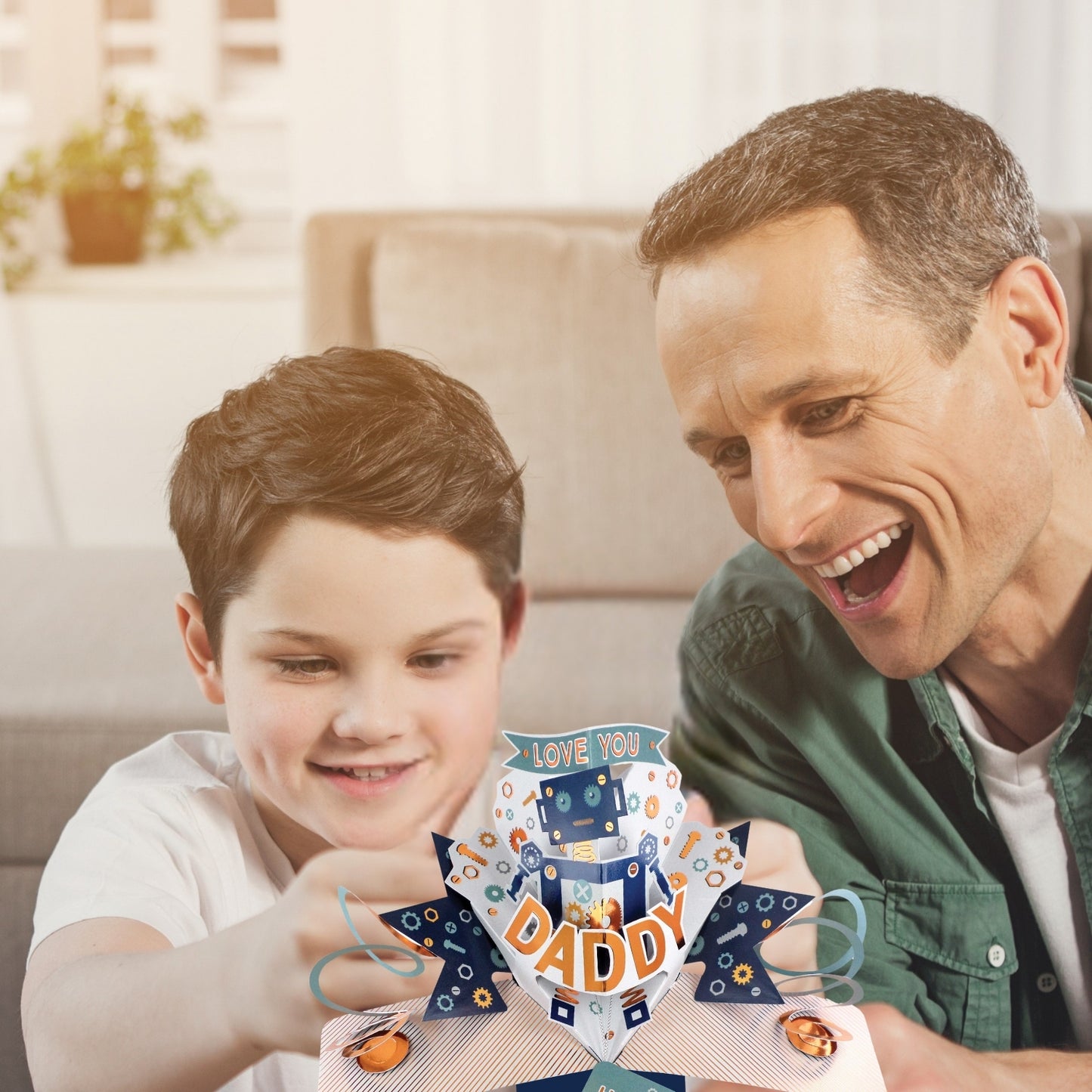 Pop Up Father's Day Card Love You Daddy Robot Greeting Card
