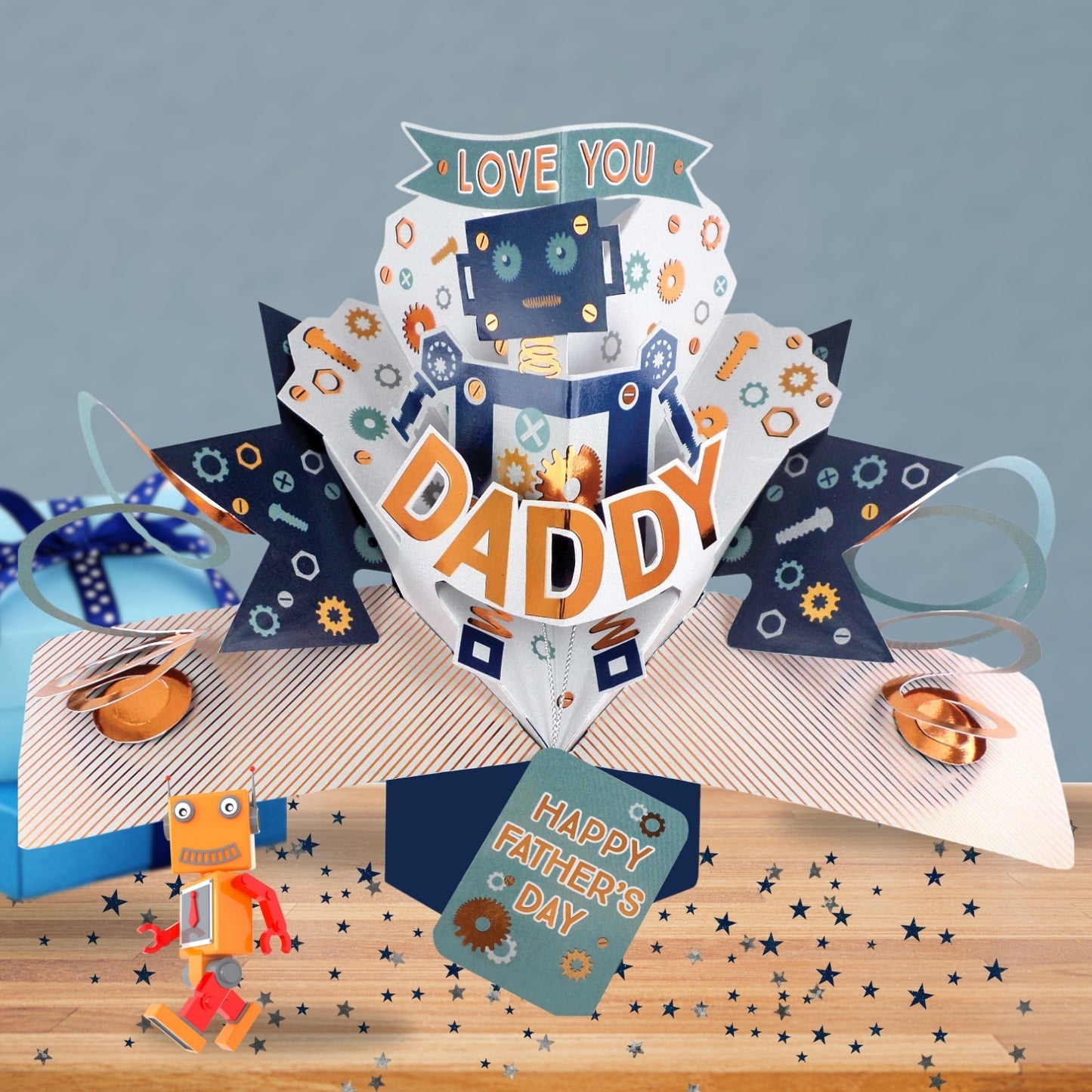 Pop Up Father's Day Card Love You Daddy Robot Greeting Card
