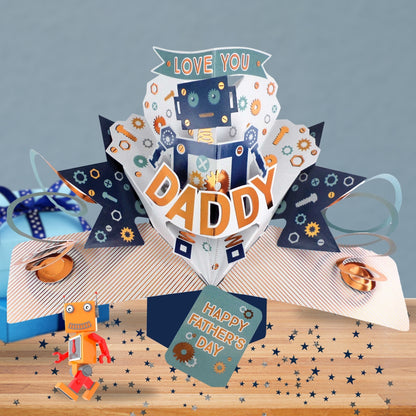 Pop Up Father's Day Card Love You Daddy Robot Greeting Card