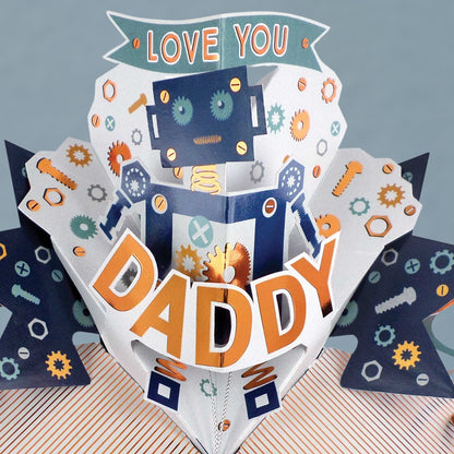 Pop Up Father's Day Card Love You Daddy Robot Greeting Card