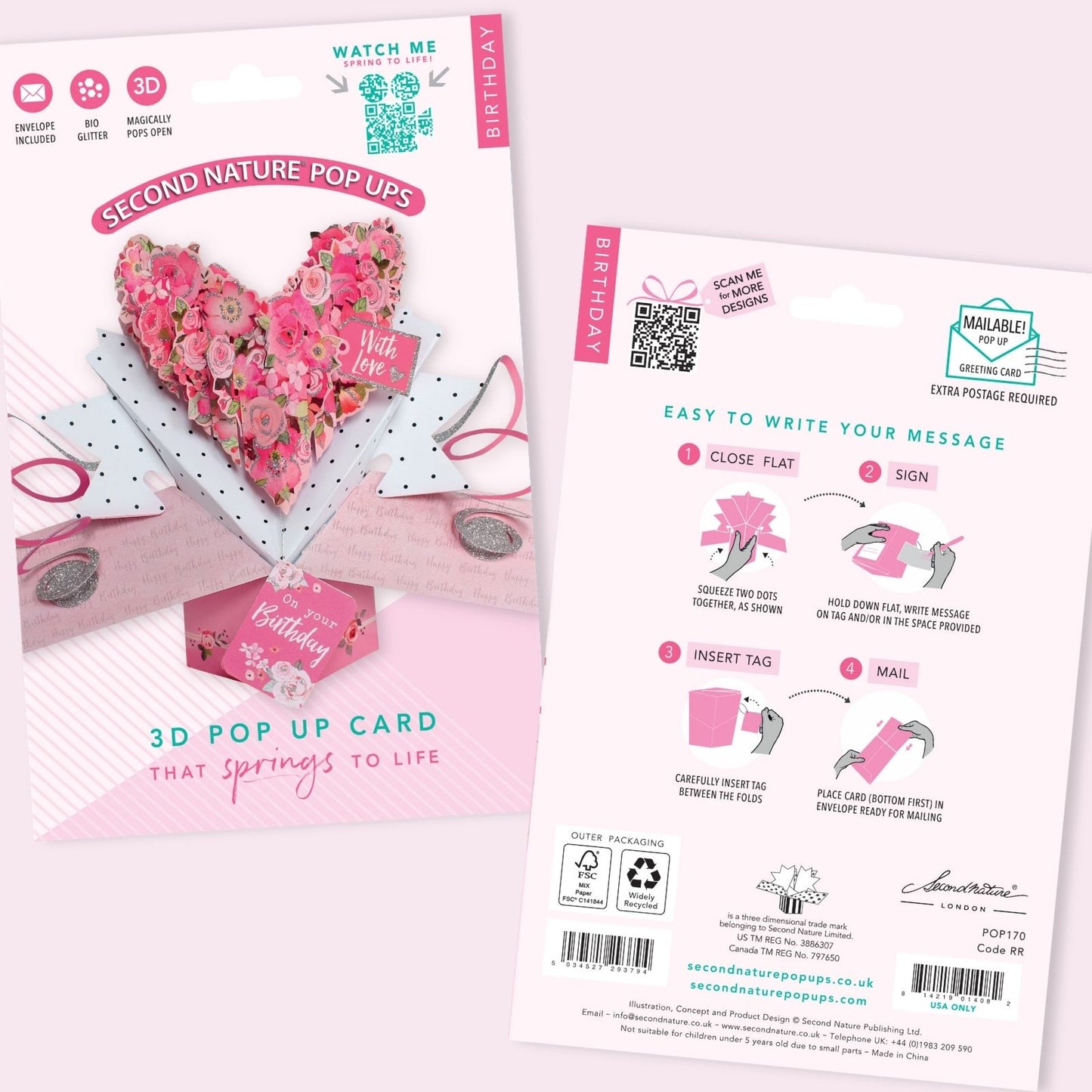 Roses Heart Birthday Pop-Up Greeting Card