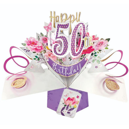 Flowers 50th Birthday Pop-Up Greeting Card