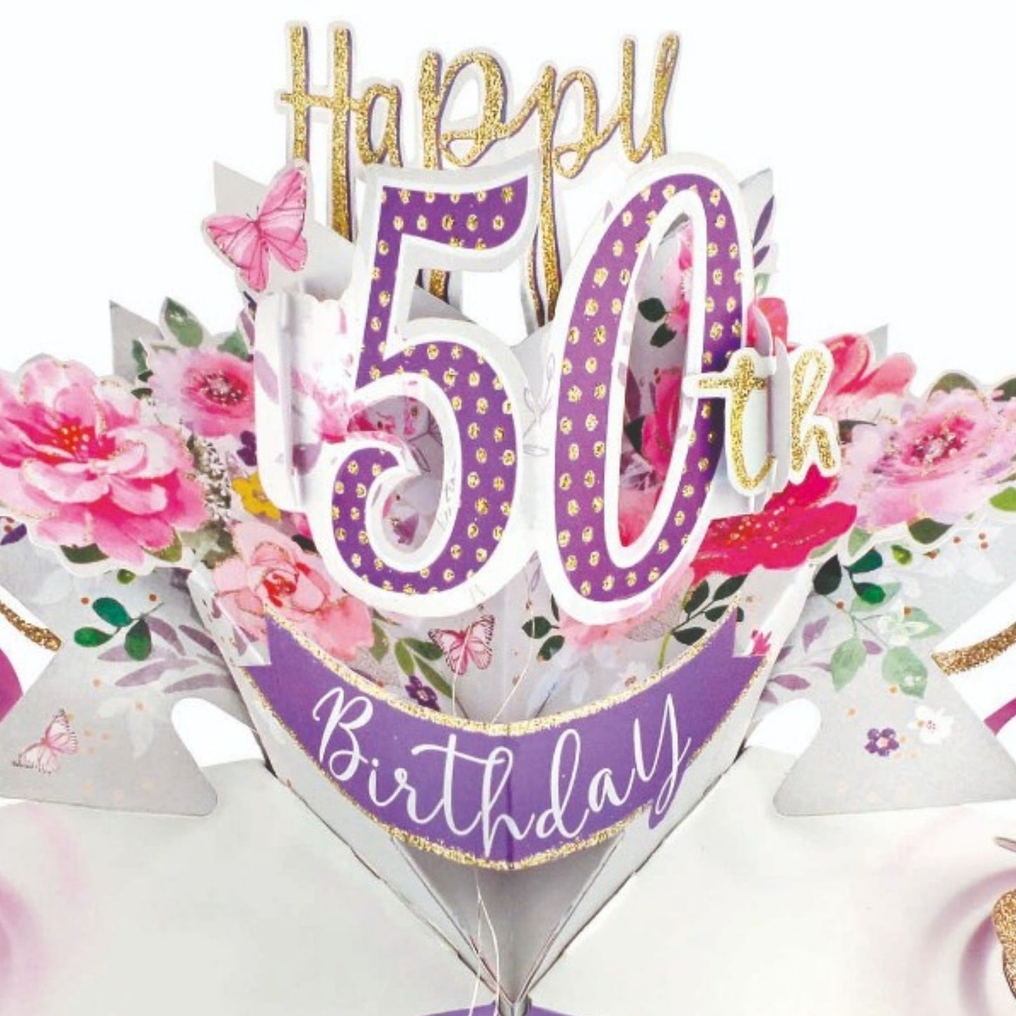 Flowers 50th Birthday Pop-Up Greeting Card