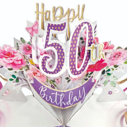 Flowers 50th Birthday Pop-Up Greeting Card