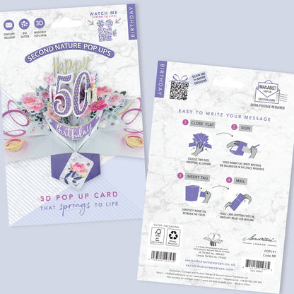 Flowers 50th Birthday Pop-Up Greeting Card