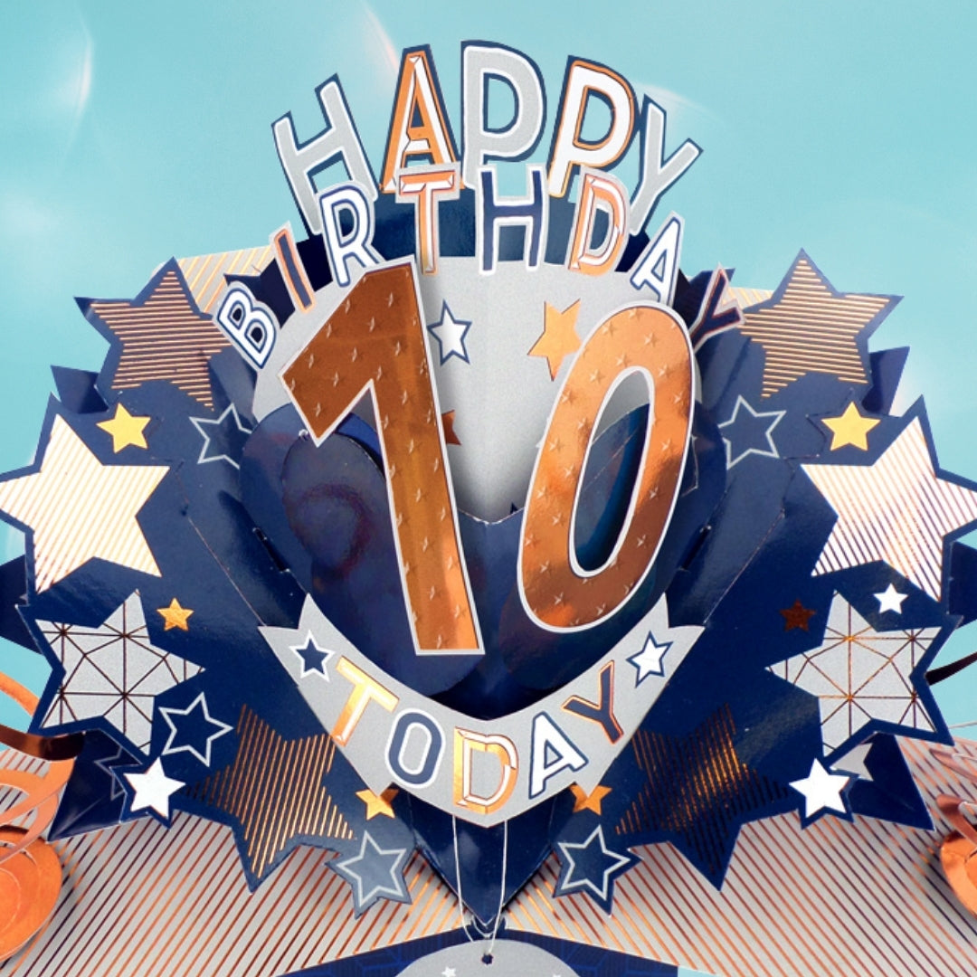 10th Birthday Card Pop Up 3D Happy Birthday Card Age 10 Today 3D For Him