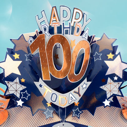 100th Birthday Card Pop Up 3D Happy Birthday Card Age 100 Today 3D For Him