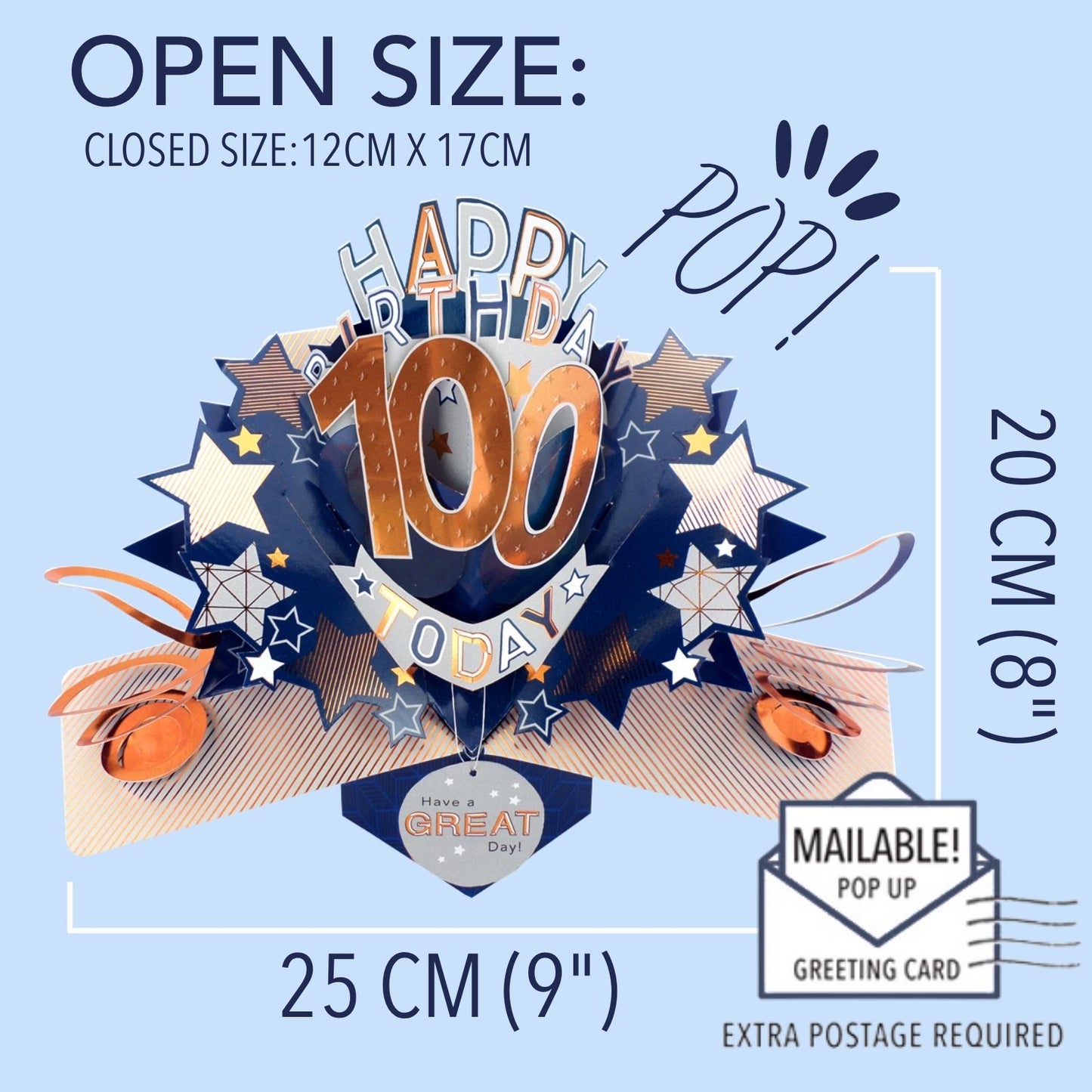 100th Birthday Card Pop Up 3D Happy Birthday Card Age 100 Today 3D For Him