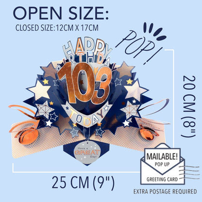 103rd Birthday Card Pop Up 3D Happy Birthday Card Age 103 Today 3D For Him