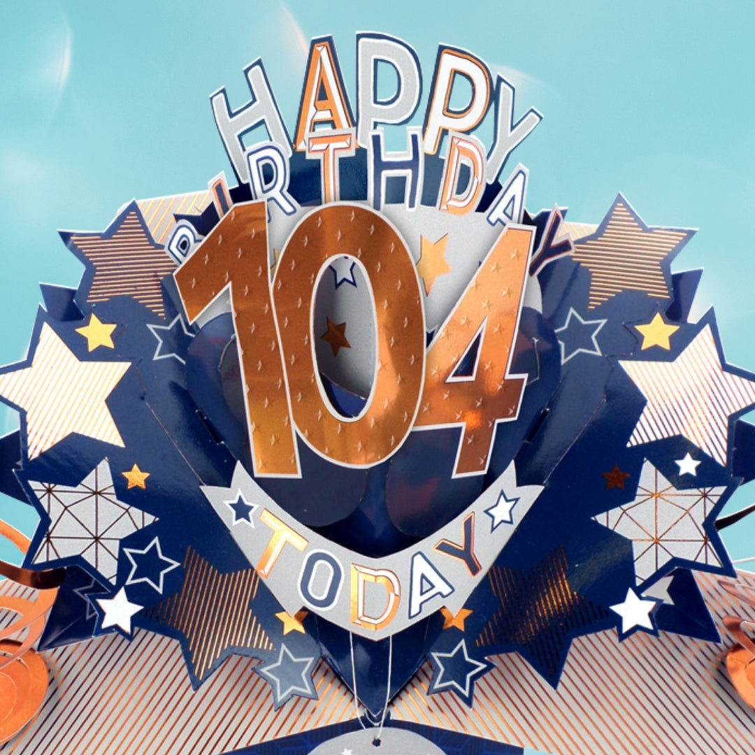 104th Birthday Card Pop Up 3D Happy Birthday Card Age 104 Today 3D For Him