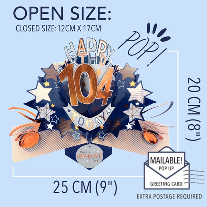 104th Birthday Card Pop Up 3D Happy Birthday Card Age 104 Today 3D For Him