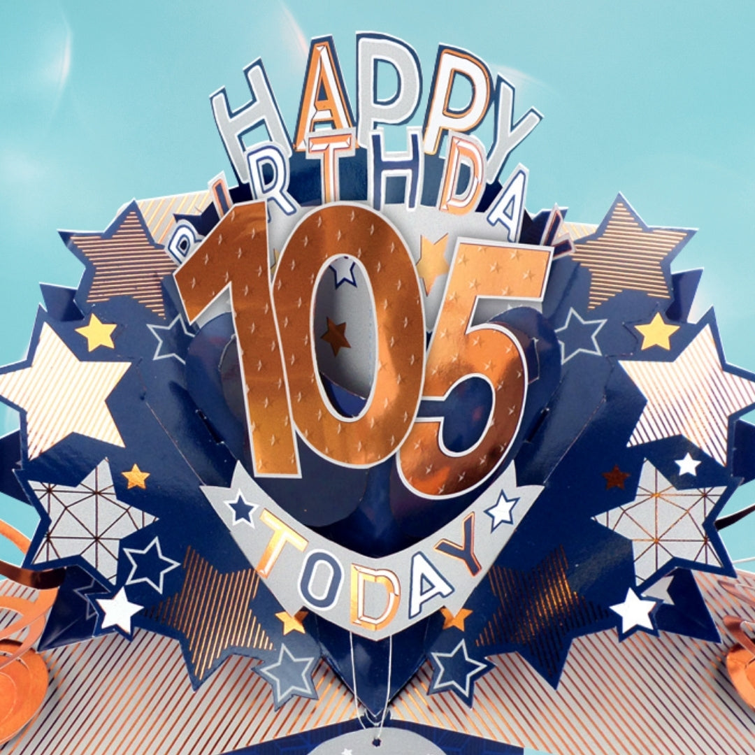 105th Birthday Card Pop Up 3D Happy Birthday Card Age 105 Today 3D For Him
