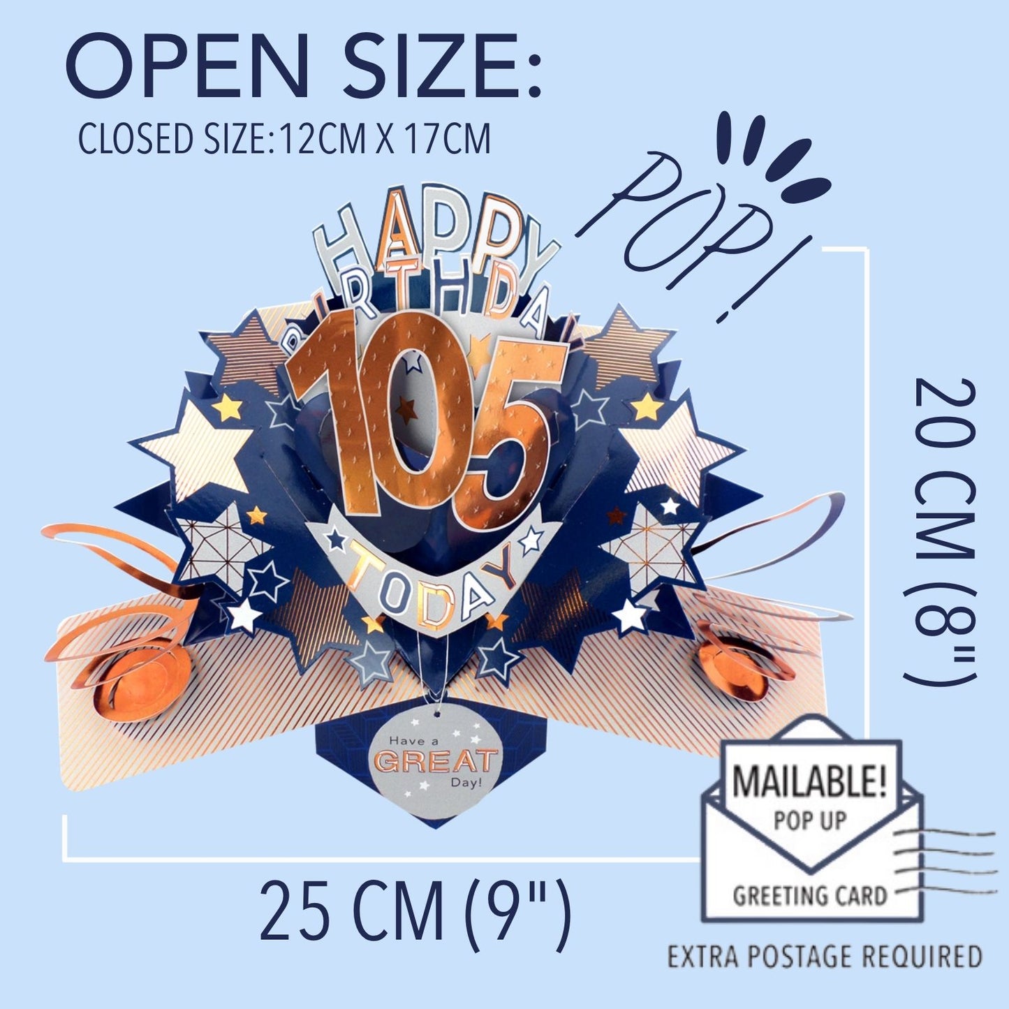 105th Birthday Card Pop Up 3D Happy Birthday Card Age 105 Today 3D For Him