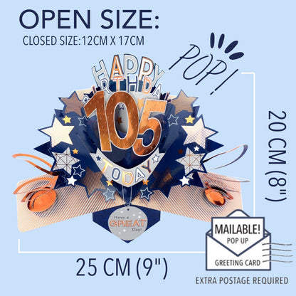 105th Birthday Card Pop Up 3D Happy Birthday Card Age 105 Today 3D For Him