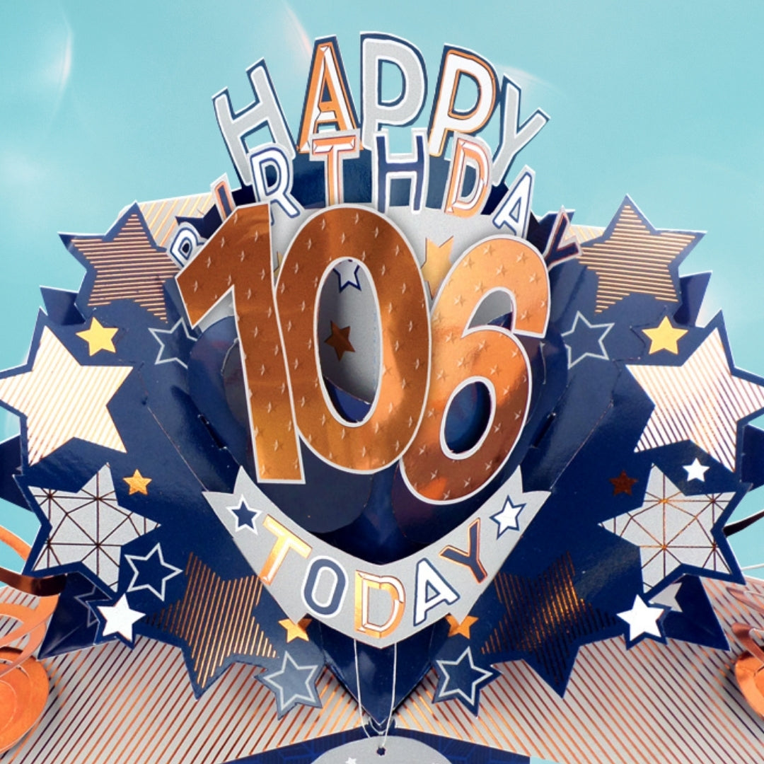 106th Birthday Card Pop Up 3D Happy Birthday Card Age 106 Today 3D For Him