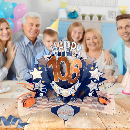 106th Birthday Card Pop Up 3D Happy Birthday Card Age 106 Today 3D For Him