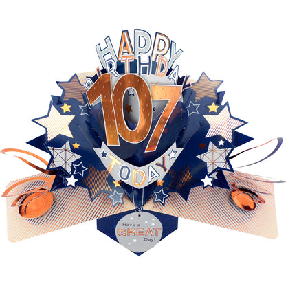 107th Birthday Card Pop Up 3D Happy Birthday Card Age 107 Today 3D For Him