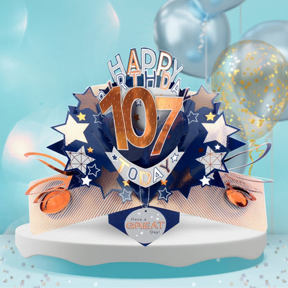 107th Birthday Card Pop Up 3D Happy Birthday Card Age 107 Today 3D For Him