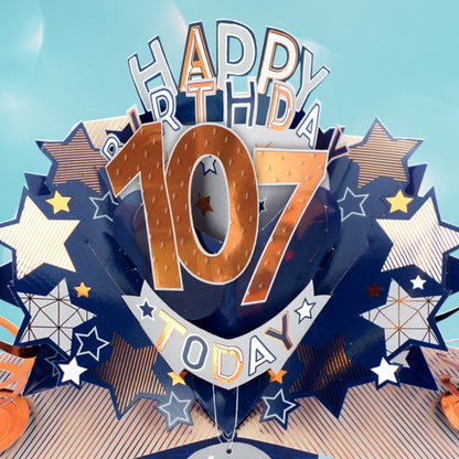 107th Birthday Card Pop Up 3D Happy Birthday Card Age 107 Today 3D For Him