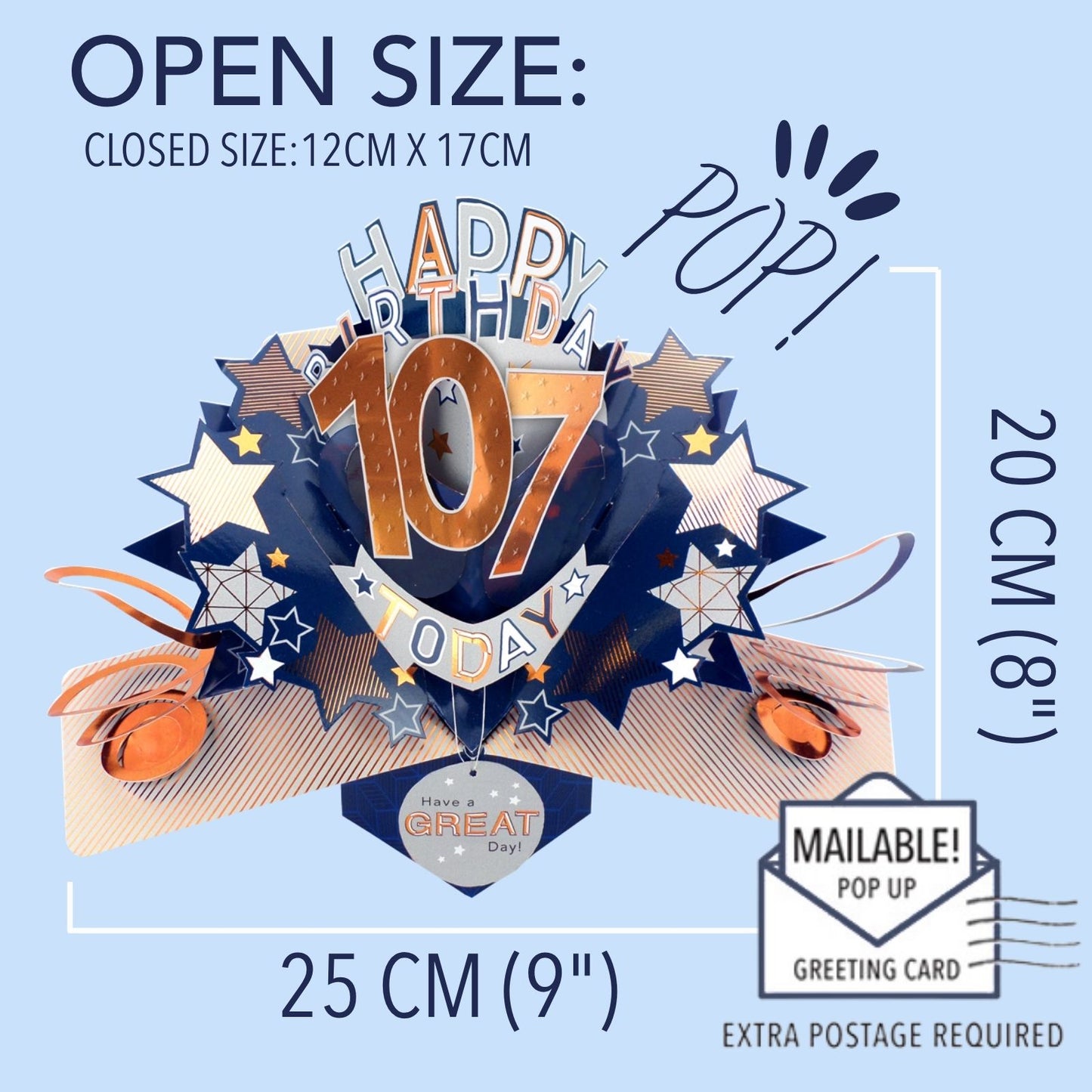 107th Birthday Card Pop Up 3D Happy Birthday Card Age 107 Today 3D For Him