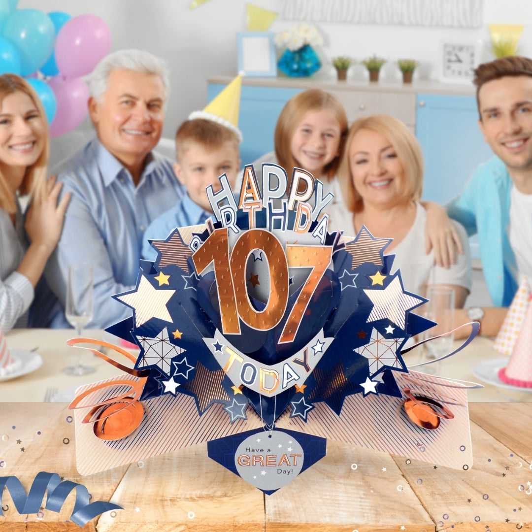 107th Birthday Card Pop Up 3D Happy Birthday Card Age 107 Today 3D For Him