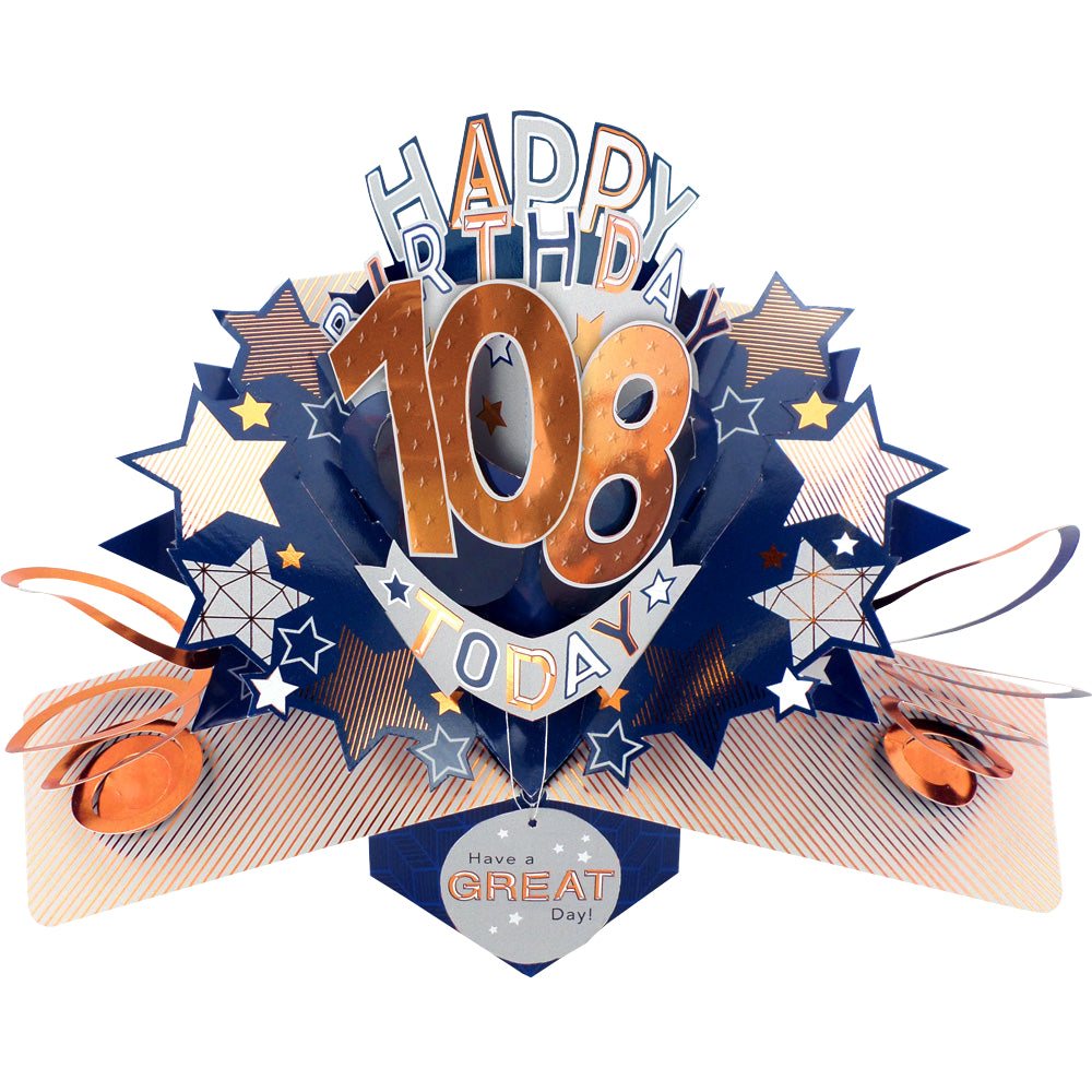 108th Birthday Card Pop Up 3D Happy Birthday Card Age 108 Today 3D For Him