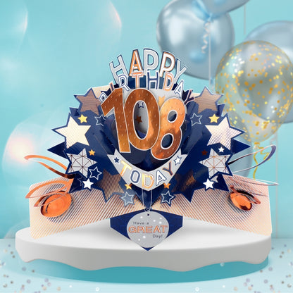 108th Birthday Card Pop Up 3D Happy Birthday Card Age 108 Today 3D For Him