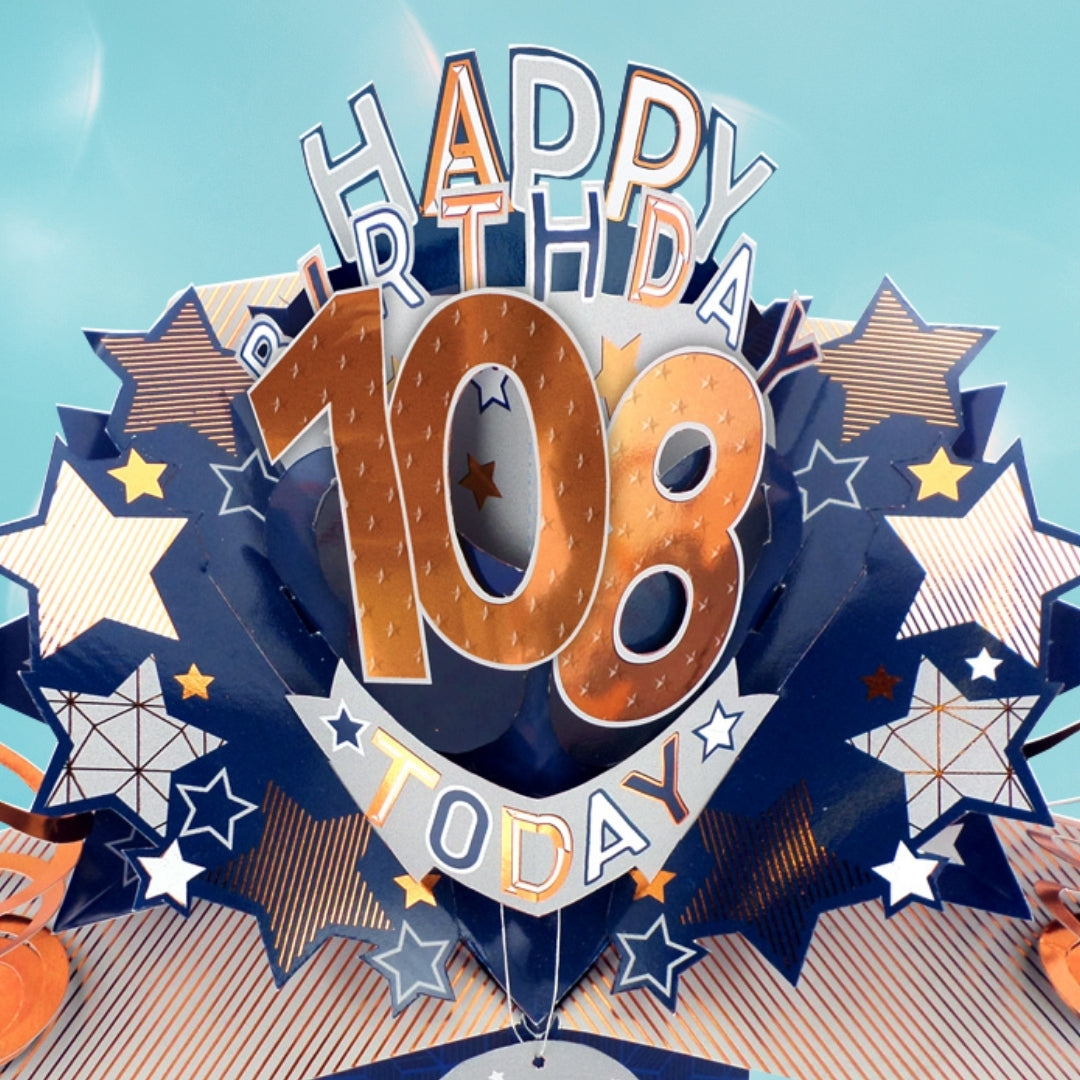 108th Birthday Card Pop Up 3D Happy Birthday Card Age 108 Today 3D For Him