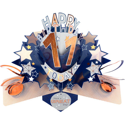 11th Birthday Card Pop Up 3D Happy Birthday Card Age 11 Today 3D For Him